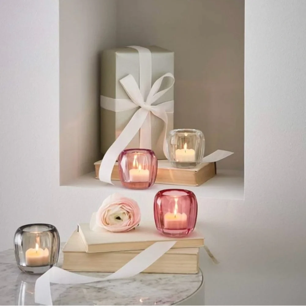 Villeroy & Boch Colored DeLight Rose Crystal Tealight Candle Holders Set of 2